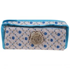 Flowers Pencil Case - Off-White & Blue