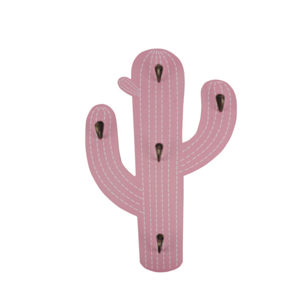 Pink Cactus Wooden Key Holder - 5 Hooks