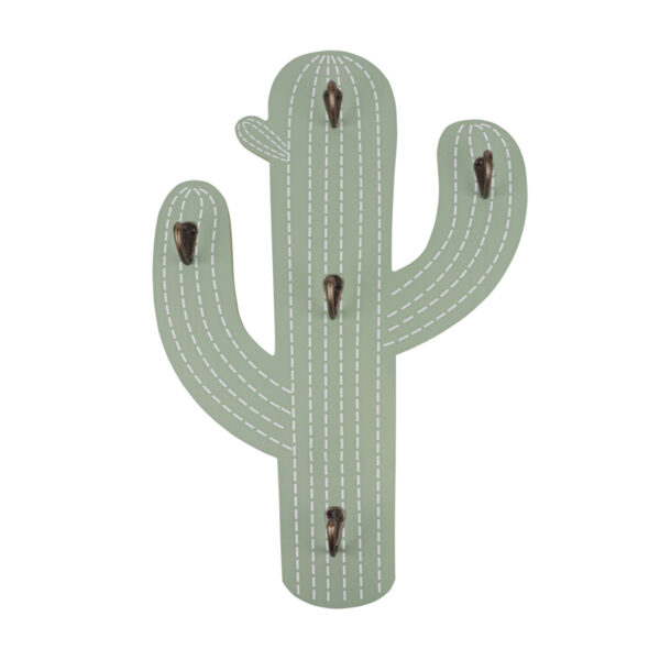 Green Cactus Wooden Key Holder - 5 Hooks