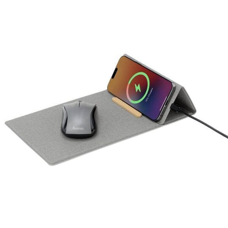 BLACE-@memorii-Recycled-PU-Mouse-Pad-with-Wireless-Charger-Mobile-Stand-Grey