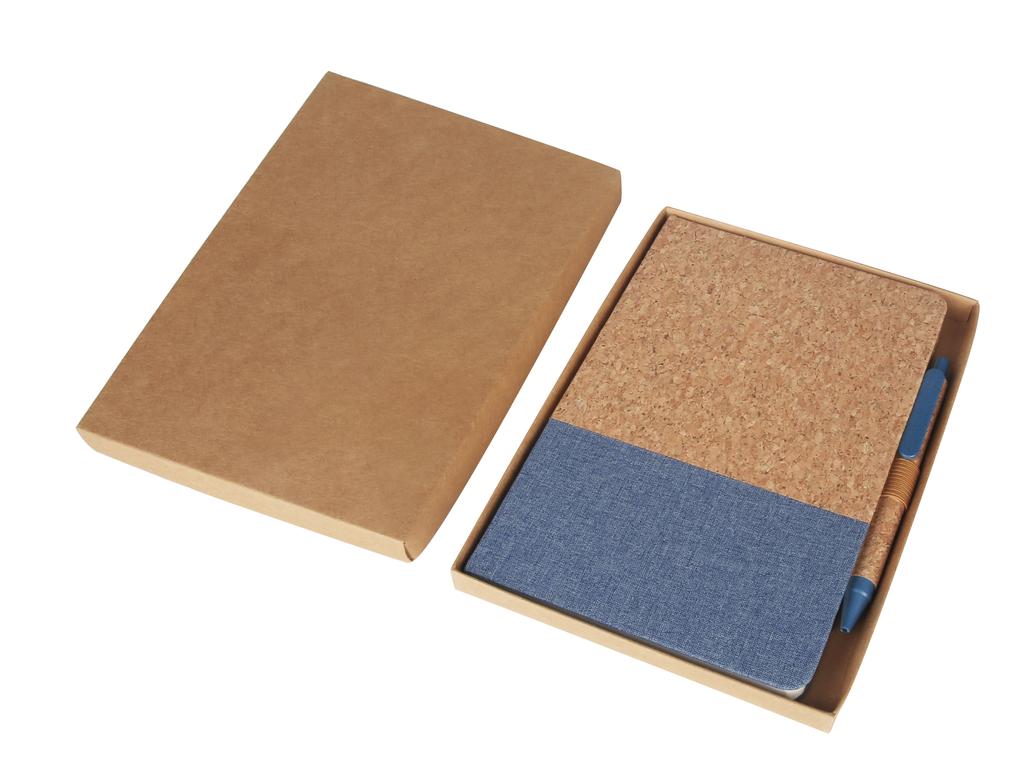 BORSA-eco-neutral-A5-Cork-Fabric-Hard-Cover-Notebook-and-Pen-Set-Blue