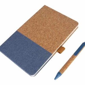 BORSA - eco-neutral A5 Cork Fabric Hard Cover Notebook and Pen Set - Blue