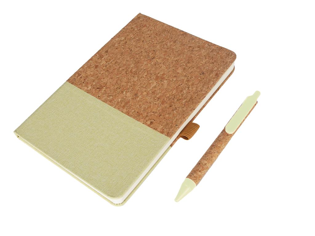 BORSA-eco-neutral-A5-Cork-Fabric-Hard-Cover-Notebook-and-Pen-Set-Green