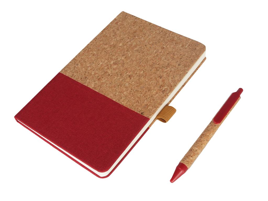 BORSA-eco-neutral-A5-Cork-Fabric-Hard-Cover-Notebook-and-Pen-Set-Red