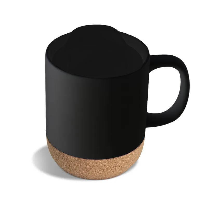 LUCCA - Giftology Ceramic Mug with Cork and Lid - Black - Image 3