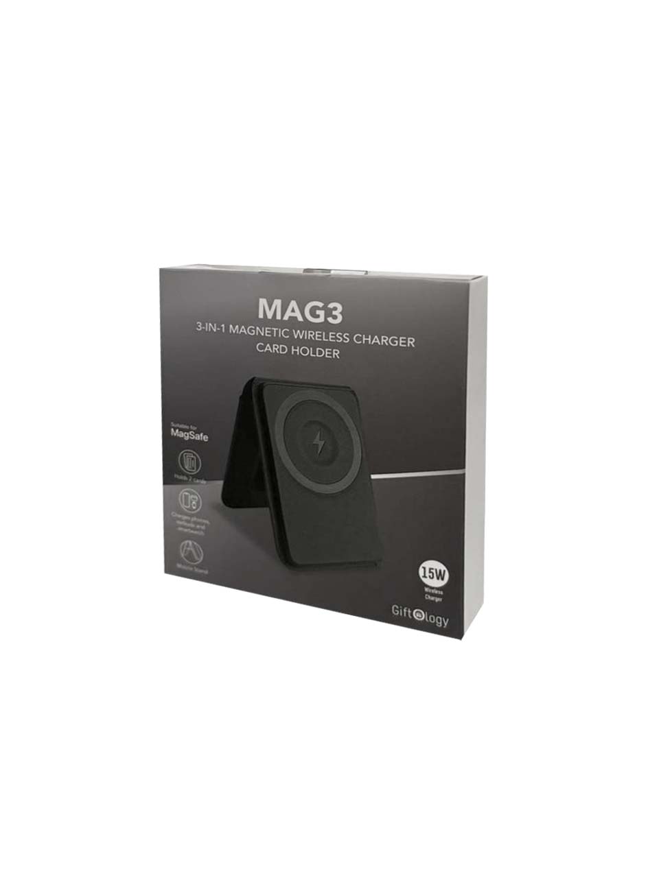 MAG3 - Giftology 3-in-1 Magnetic Wireless Charger Card Holder - Black - Image 11