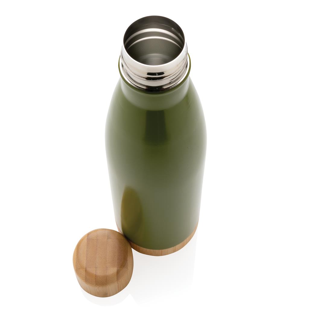 ODESSA - Giftology Double Wall Stainless Bottle with Bamboo Lid and Base - Green - Image 3