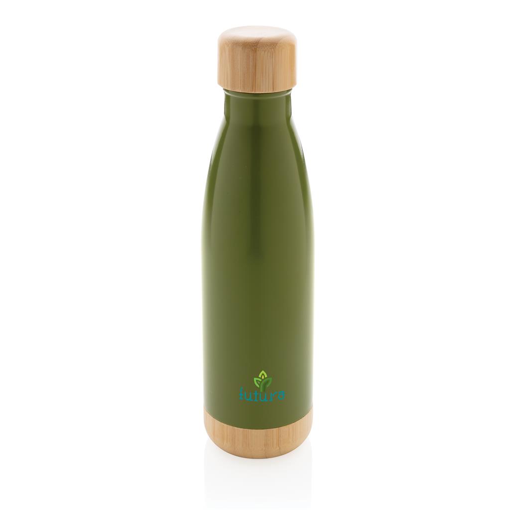 ODESSA - Giftology Double Wall Stainless Bottle with Bamboo Lid and Base - Green - Image 4