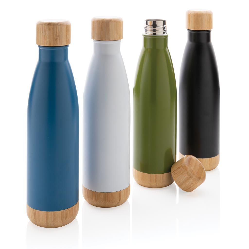 ODESSA - Giftology Double Wall Stainless Bottle with Bamboo Lid and Base - Green - Image 5