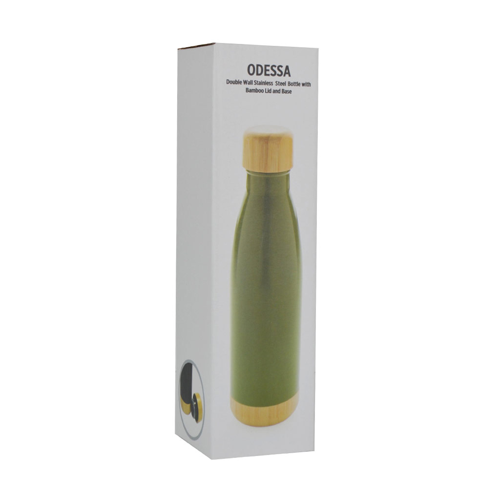 ODESSA - Giftology Double Wall Stainless Bottle with Bamboo Lid and Base - Green - Image 8