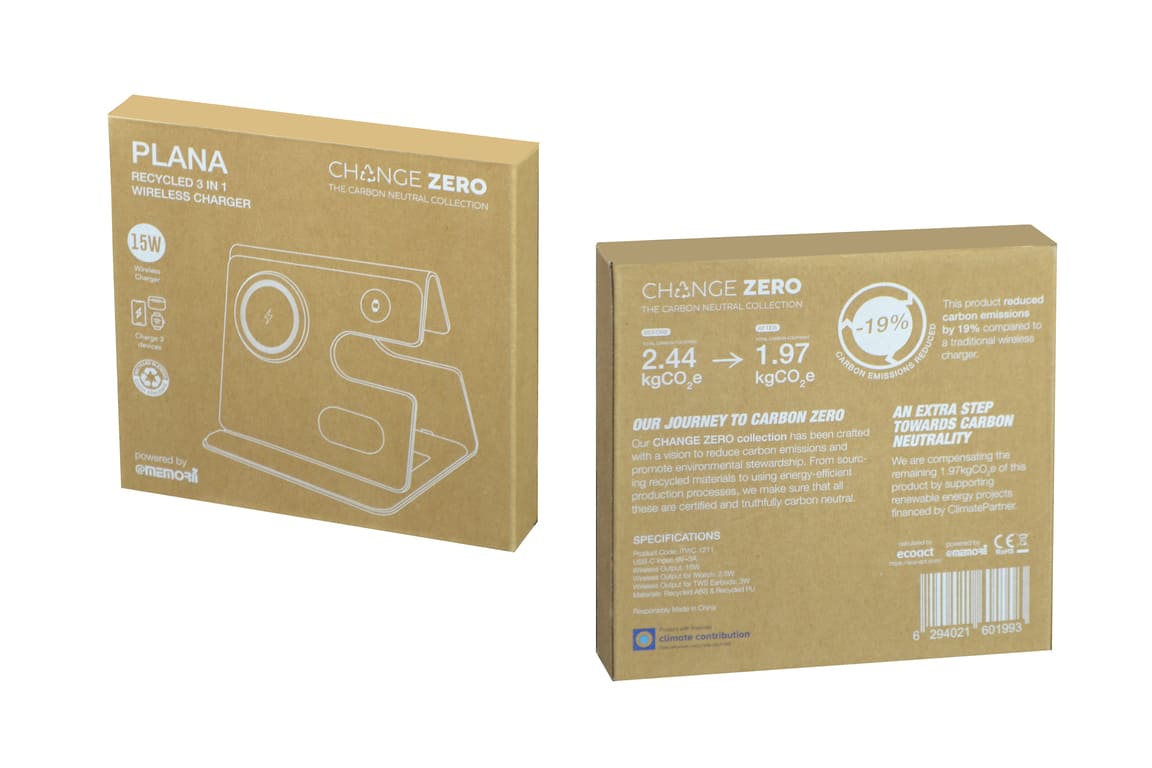 PLANA - CHANGE ZERO Recycled 3-in-1 Wireless Charger Station - Grey - الصورة 4