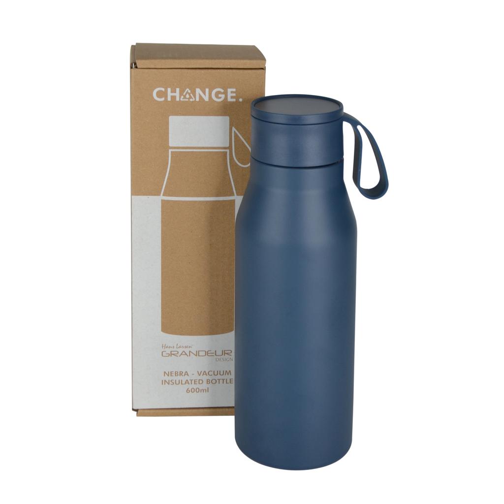 R-NEBRA - CHANGE Collection Recycled Stainless Steel Vacuum Bottle with Loop - Navy Blue - Image 3