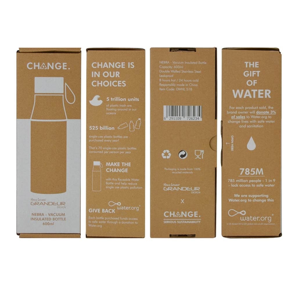 R-NEBRA - CHANGE Collection Recycled Stainless Steel Vacuum Bottle with Loop - Navy Blue - Image 4