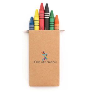 Set Of 6 Crayons In Natural Cardboard Box.